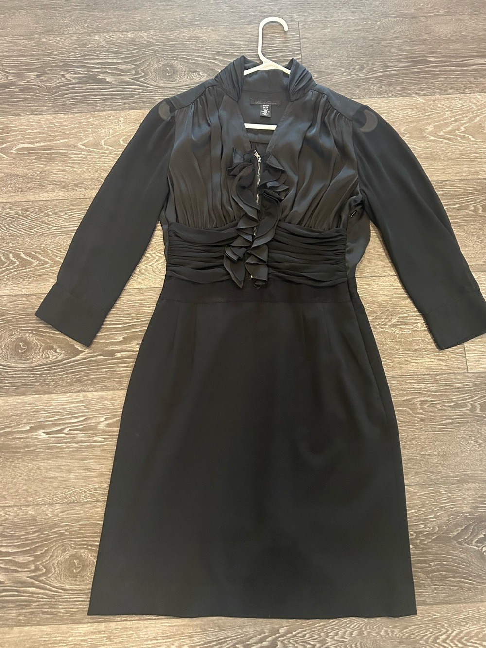 Kenneth Cole New York Black Ruffle Front Sheath Dress